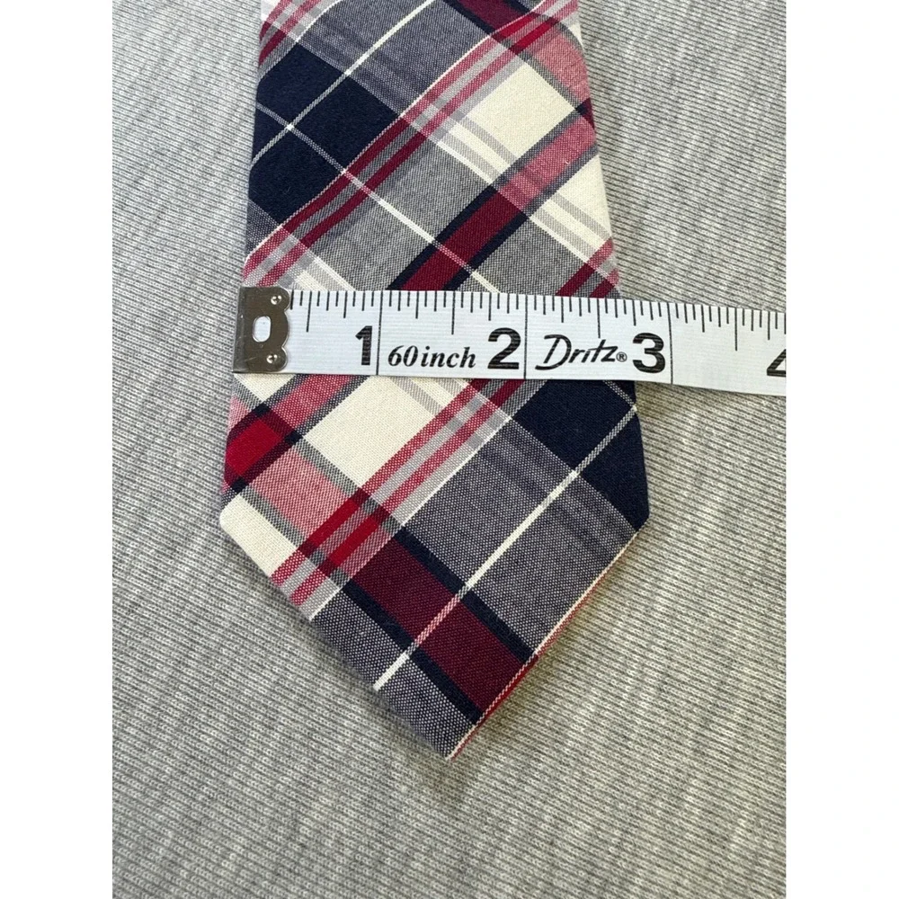 Merona Mens‎ Plaid Necktie Navy Blue Burgundy Red White 100% Cotton 044110013